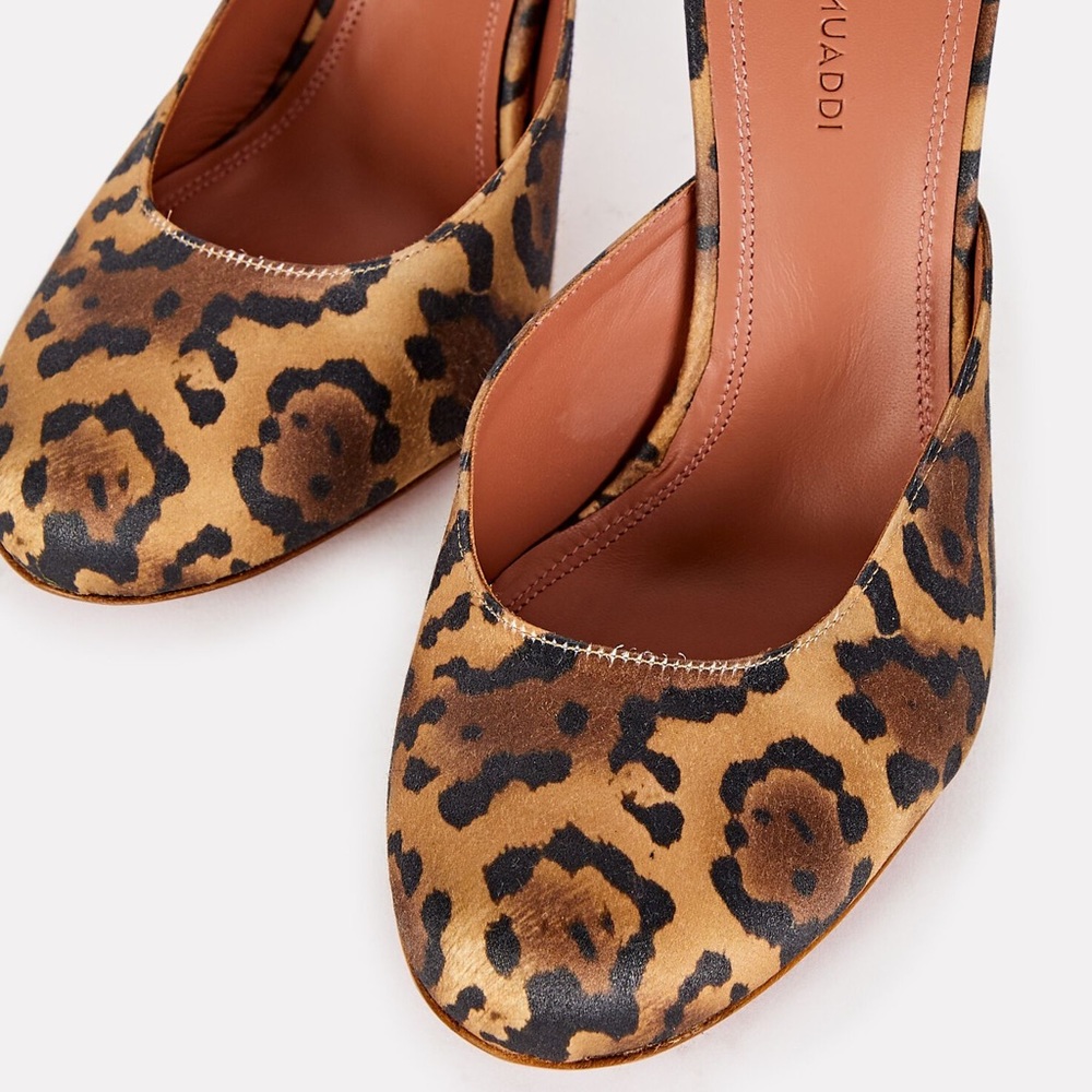 Amina Muaddi Emili Léopard Satin Mules